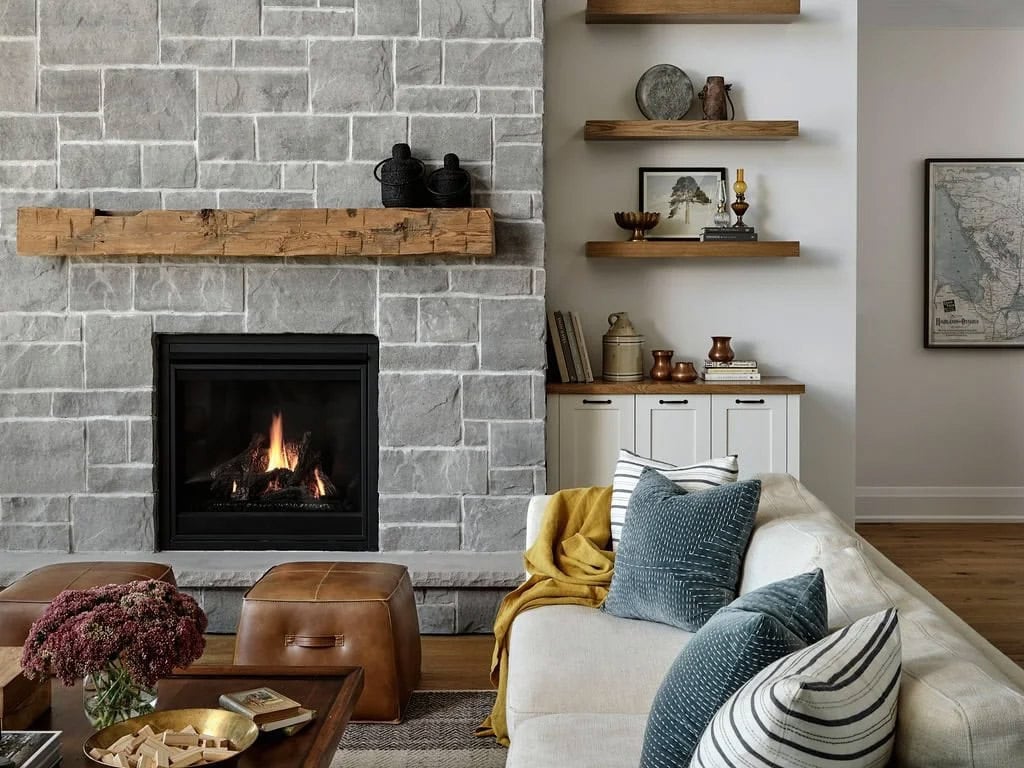 traditional style living room with a fireplace
