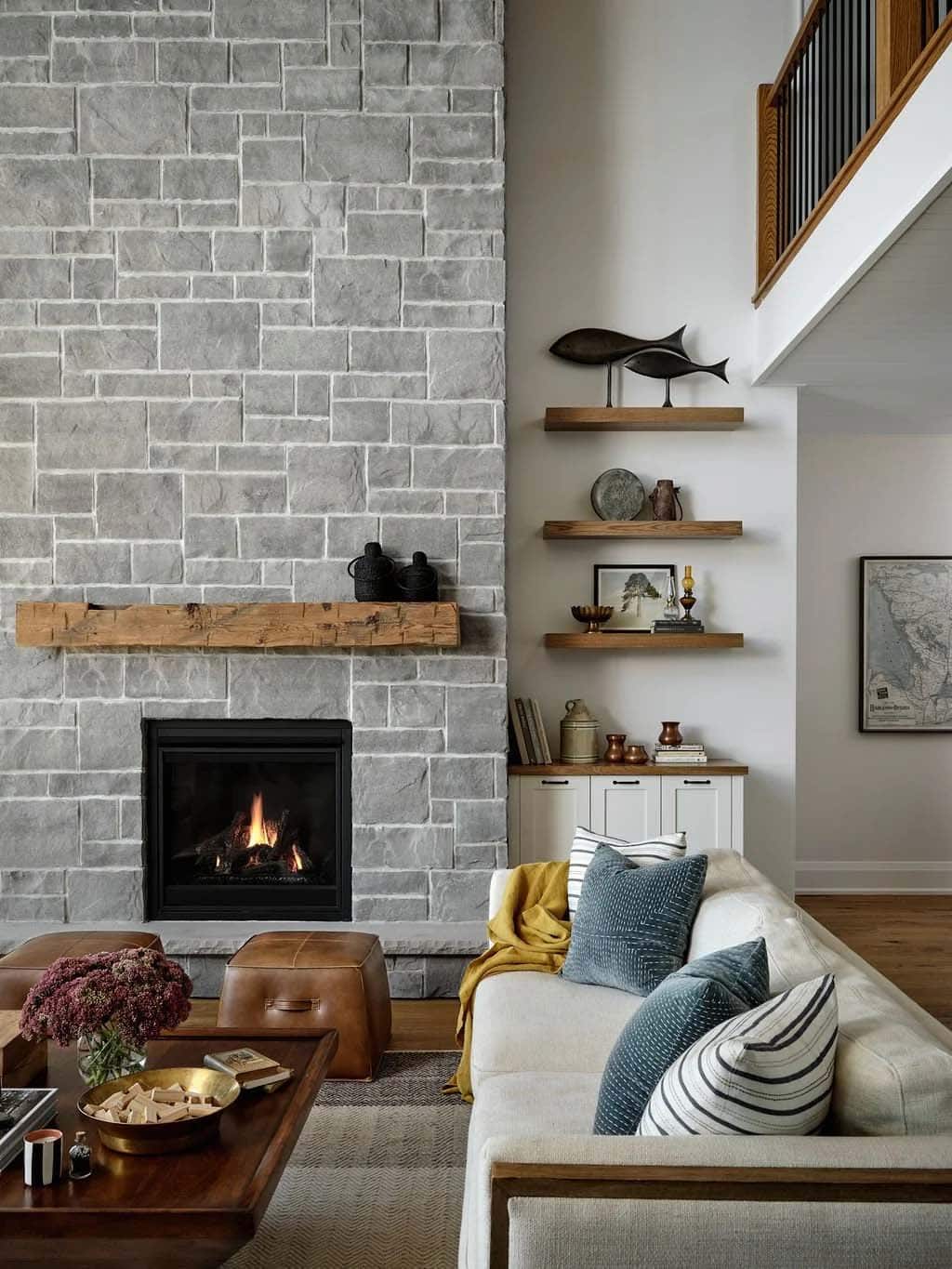traditional style living room with a fireplace