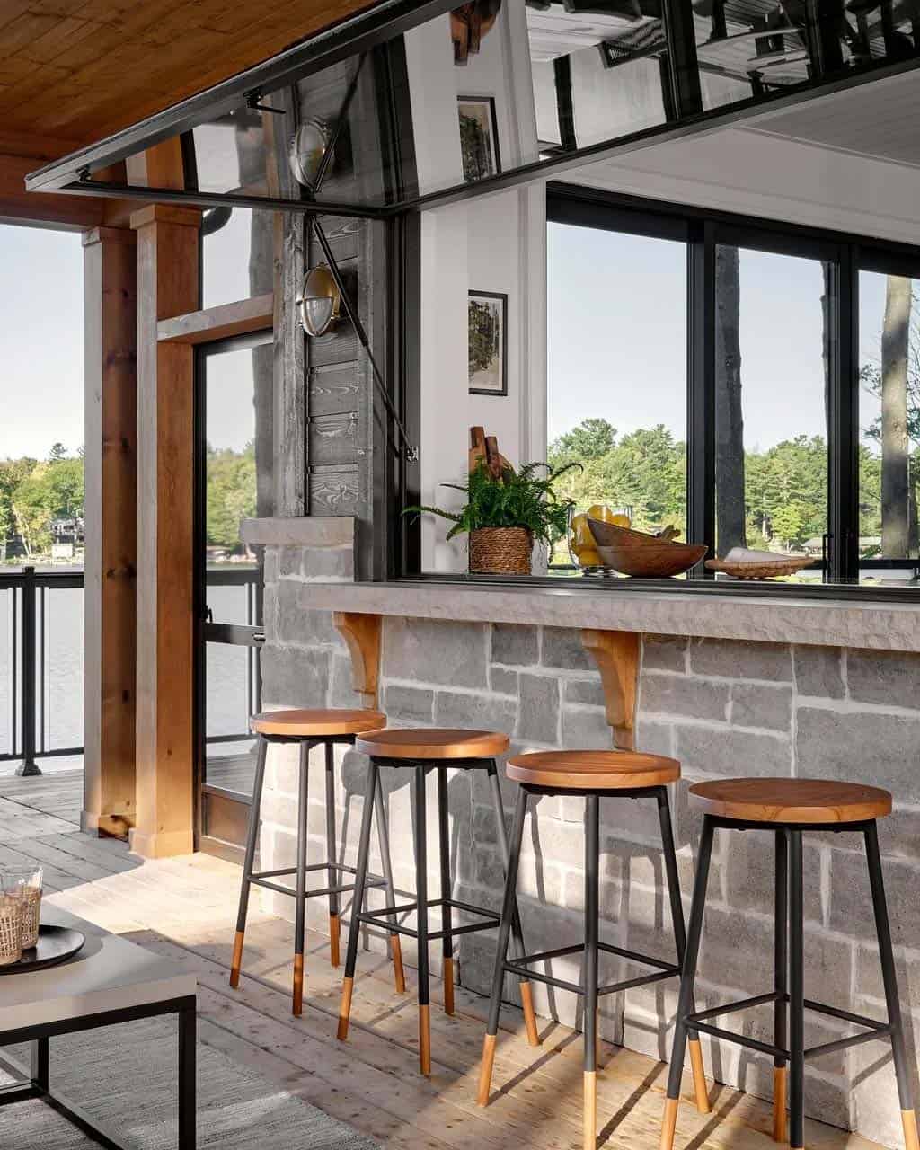 transitional style lake house outdoor bar