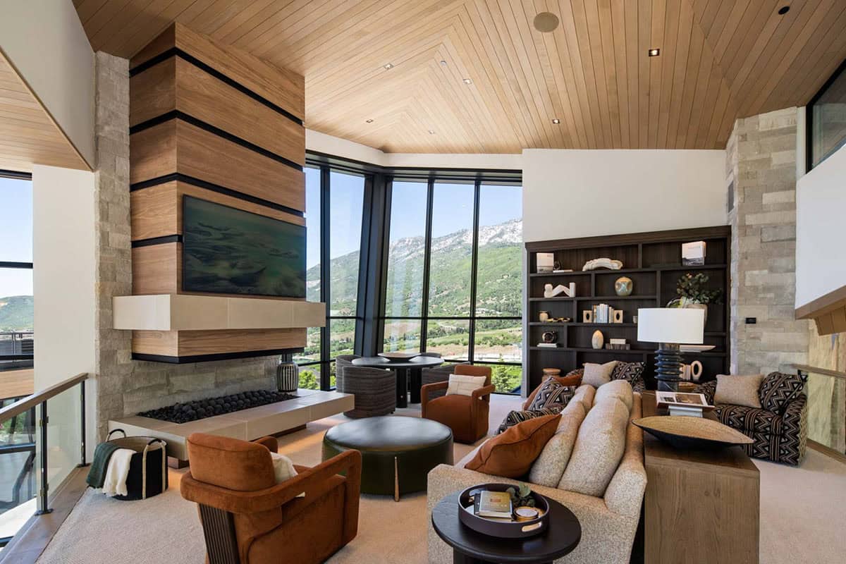 modern living room with a fireplace