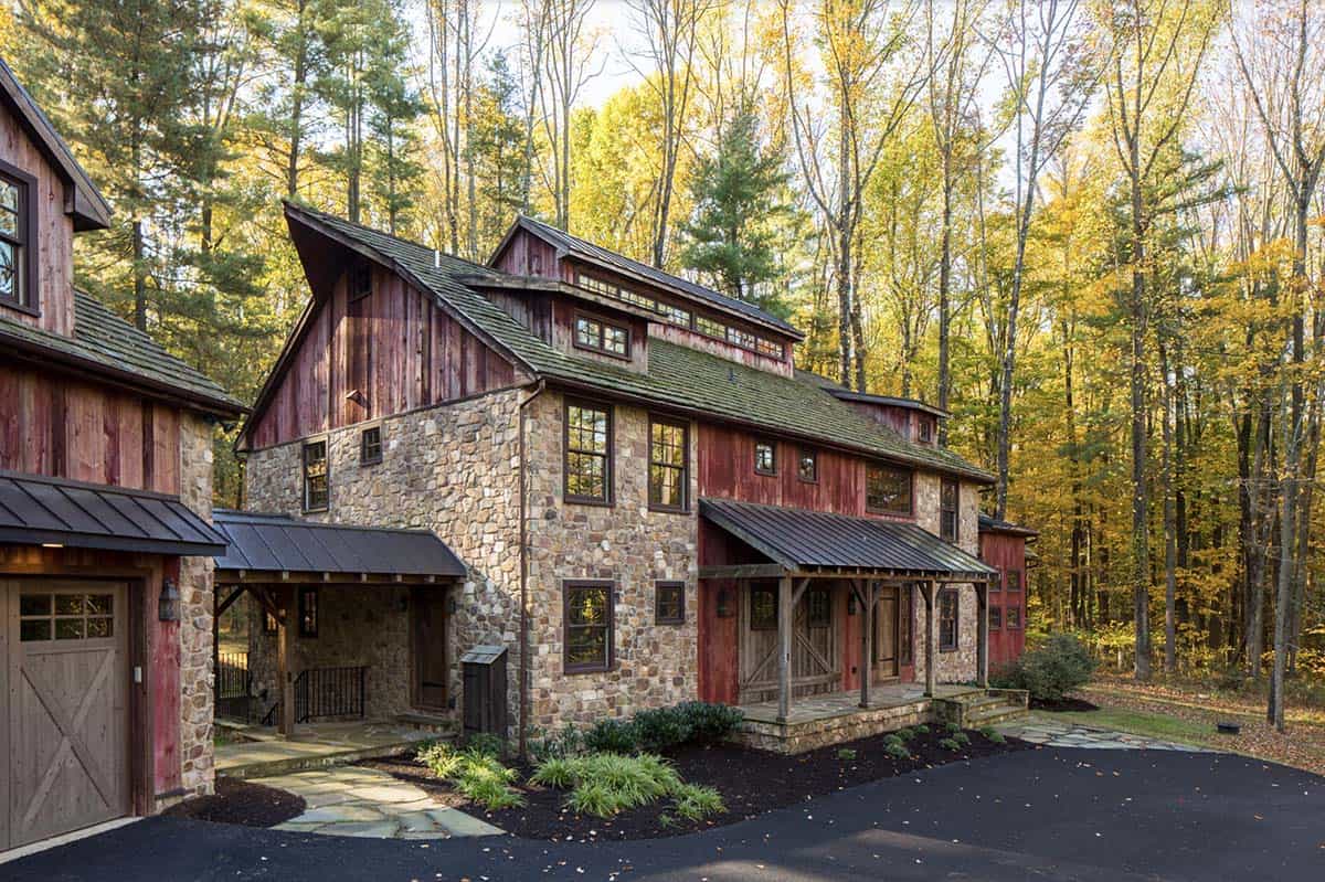barn house exterior in the woods