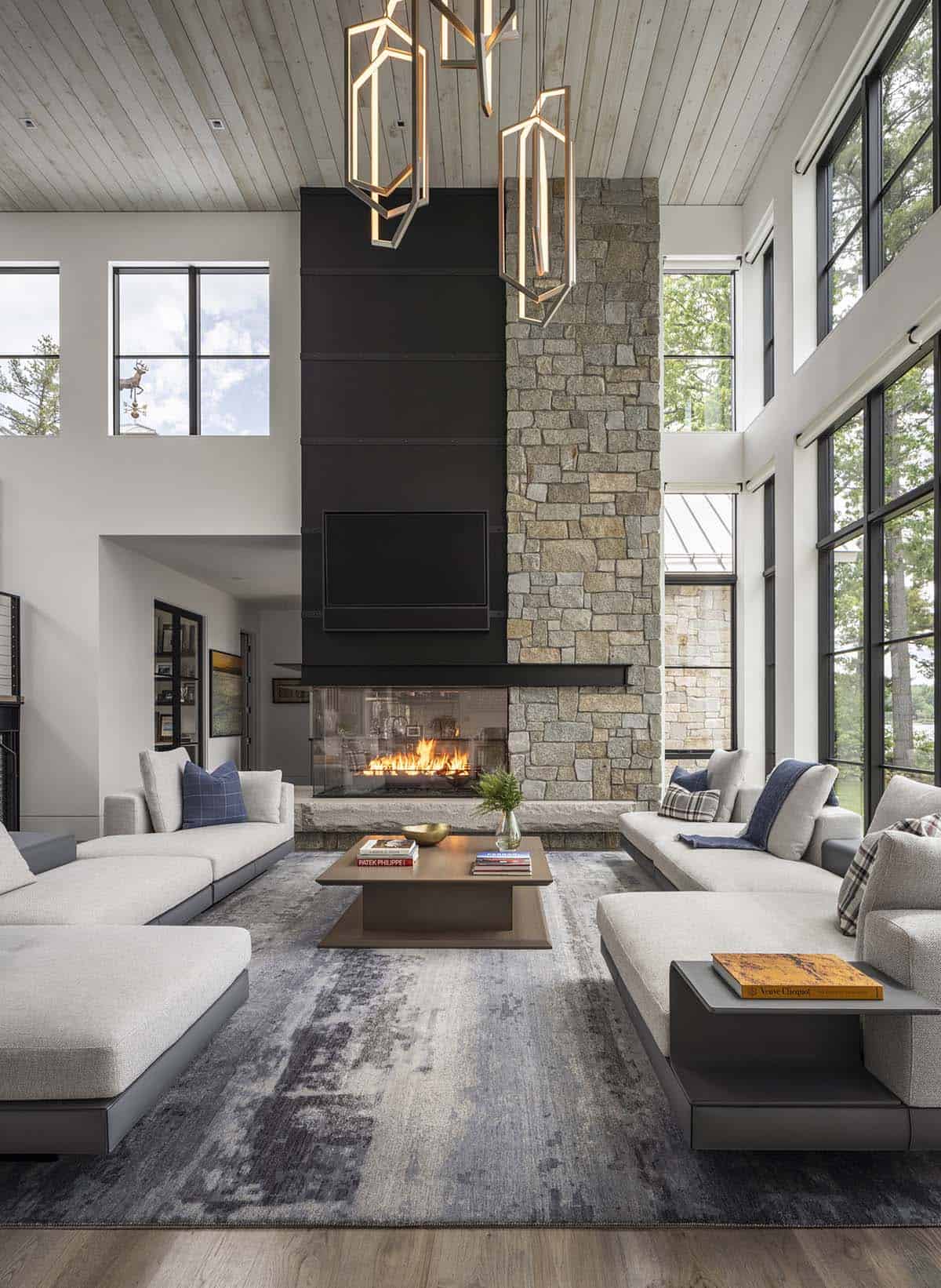 modern living room with a fireplace