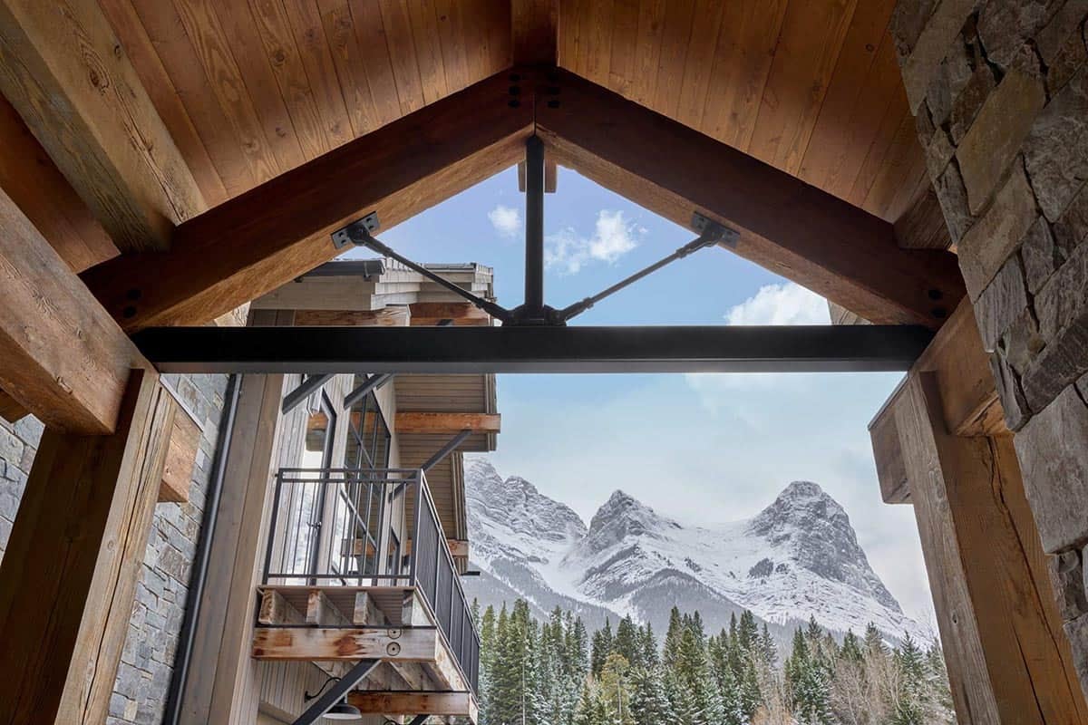 modern mountain house exterior ceiling detail