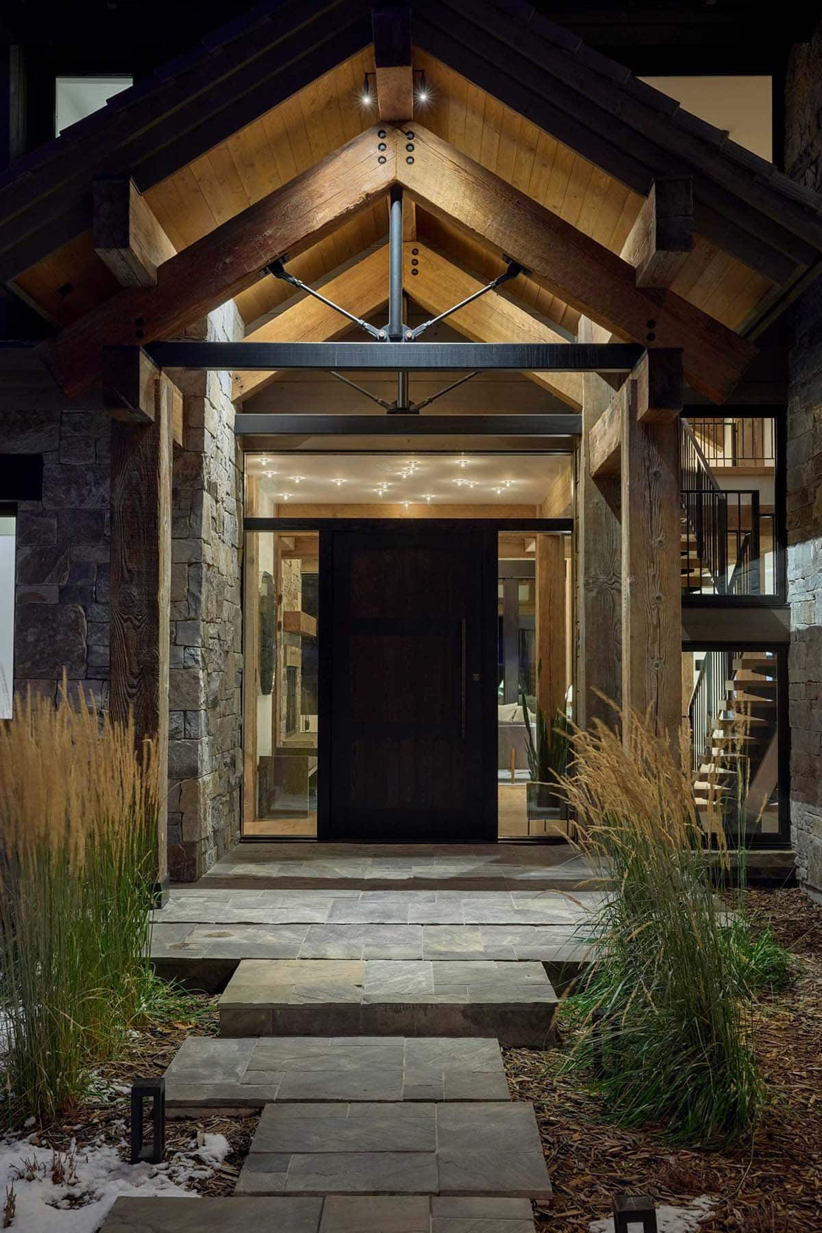 modern mountain house exterior entry