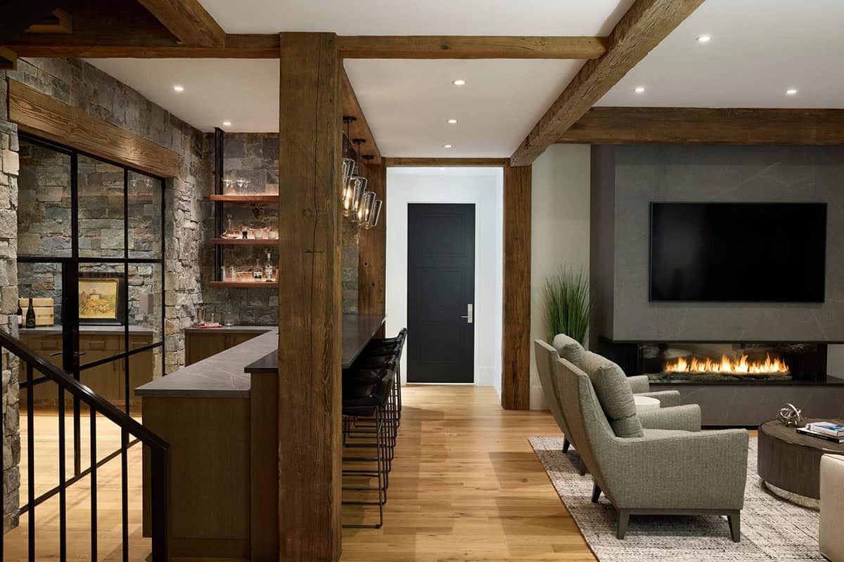 modern mountain style lower level family room