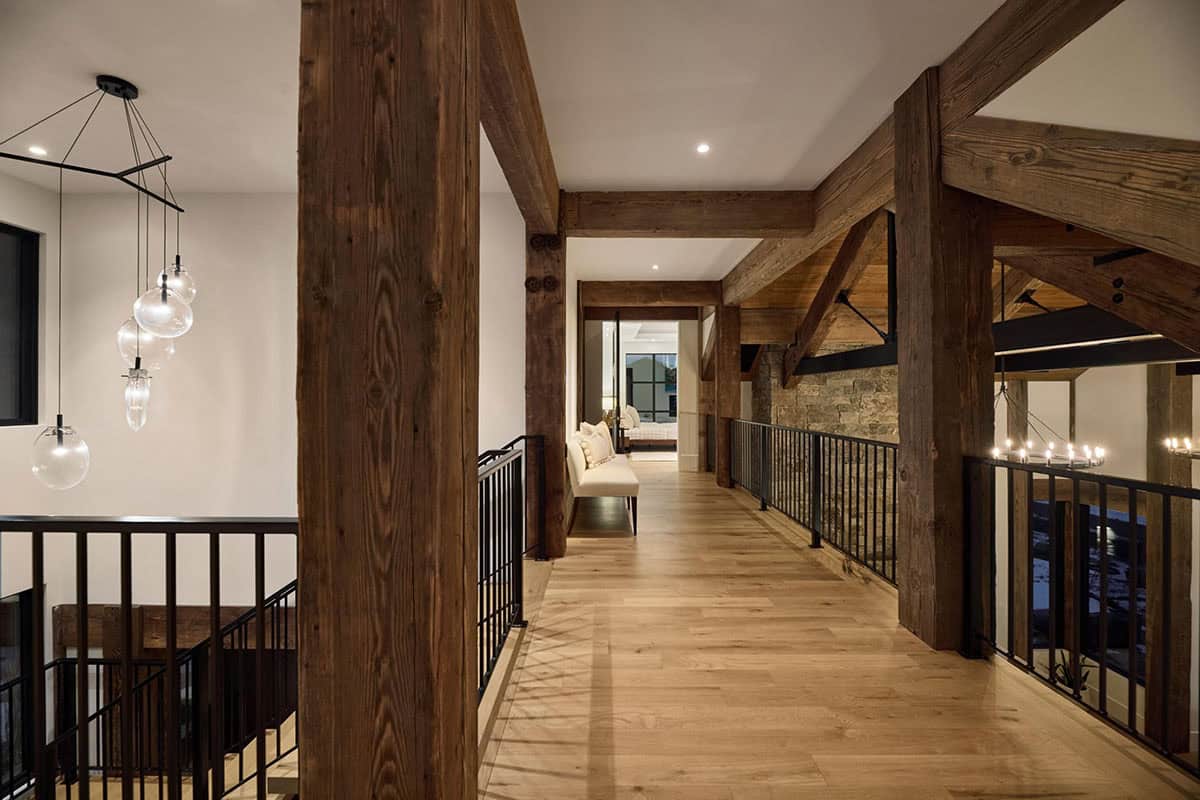 modern mountain style upstairs hallway