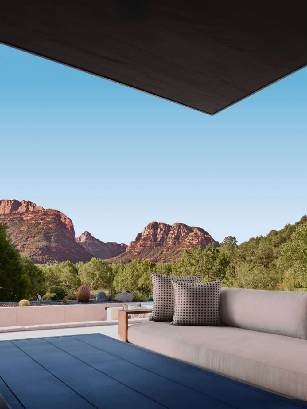 modern mountain home exterior patio with a view