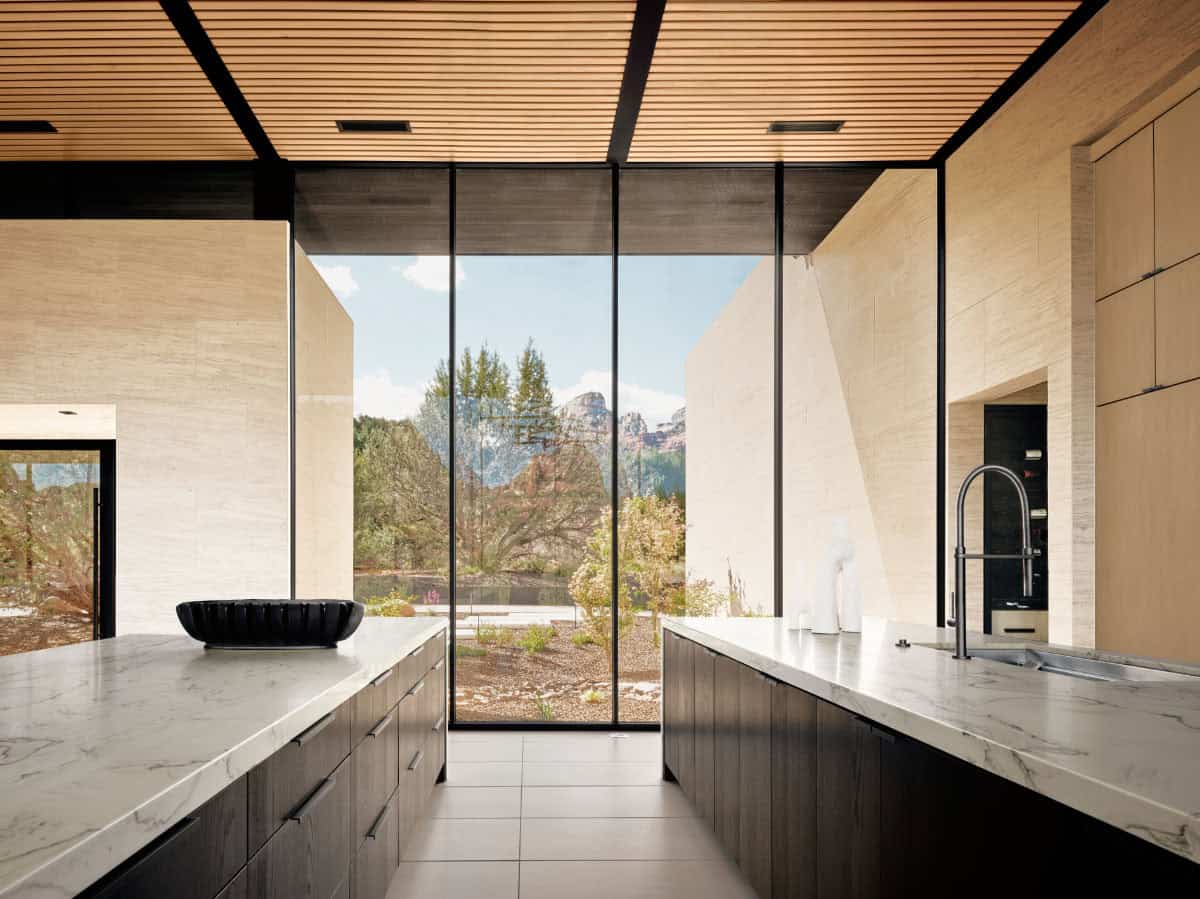 modern kitchen with large windows