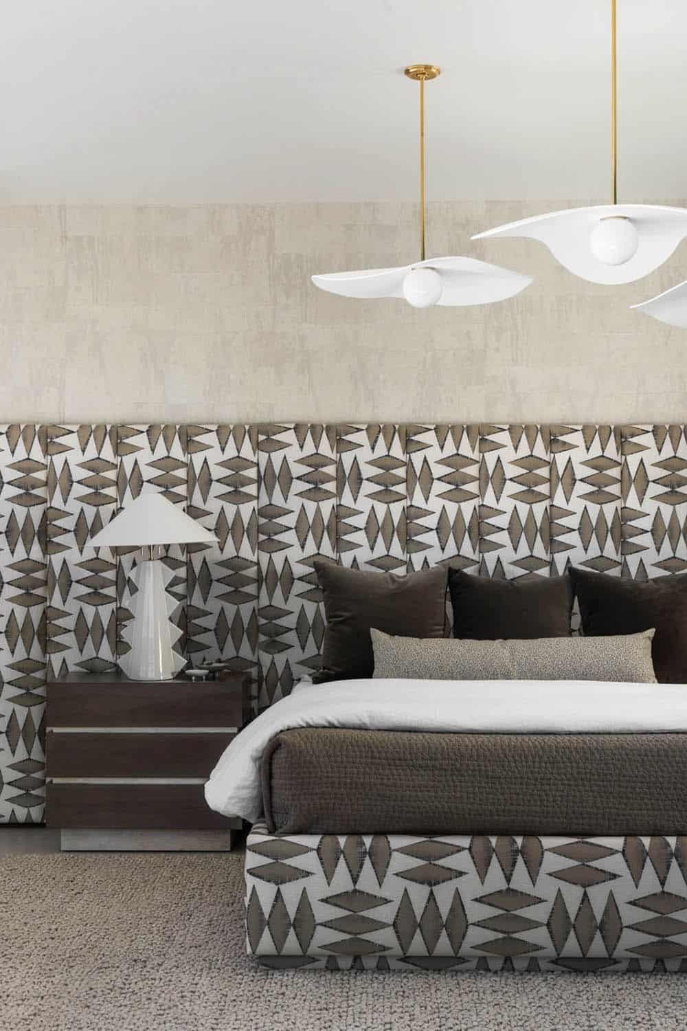 modern bedroom with a custom headboard