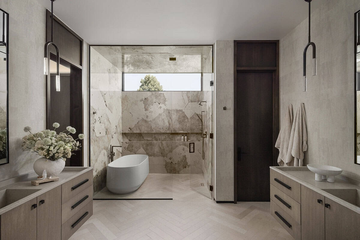  modern bathroom with a freestanding tub
