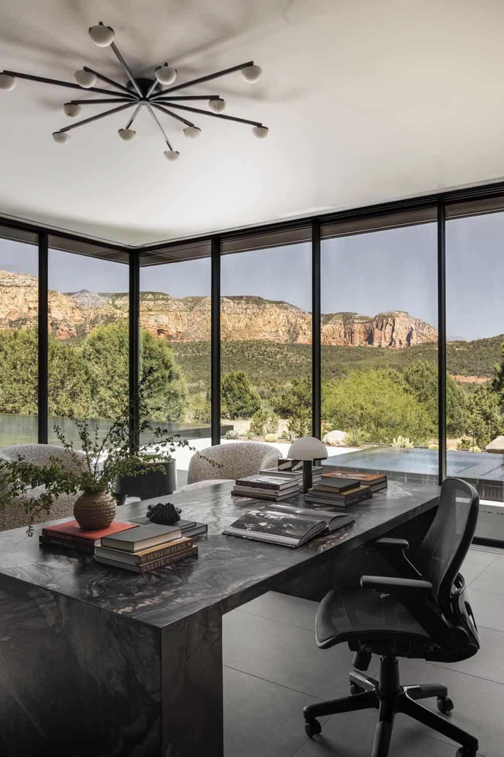  modern home office with large walls of glass