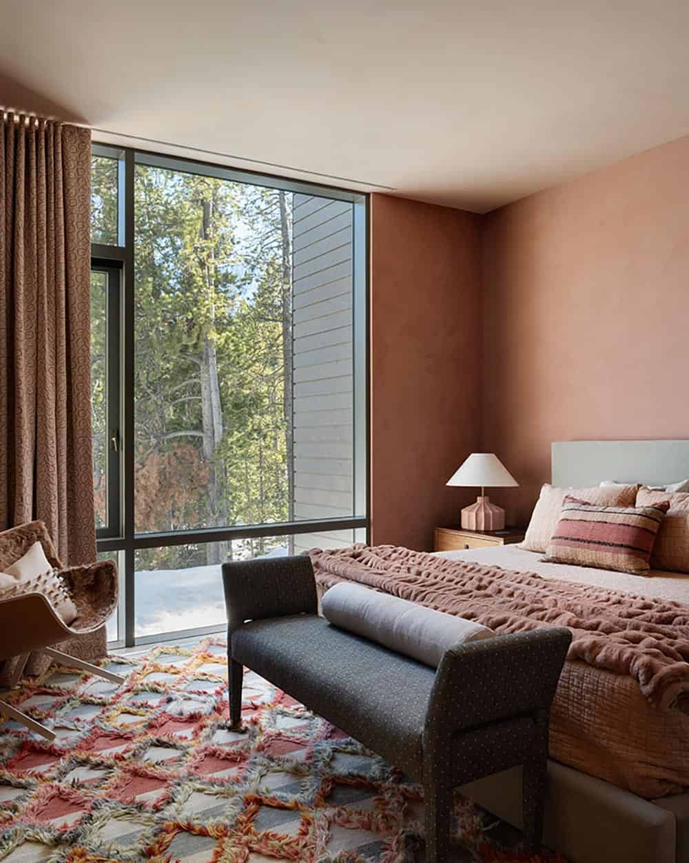 modern bedroom with large windows