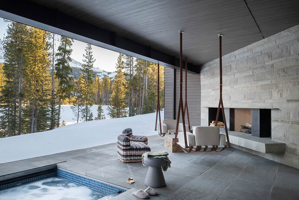 modern indoor pool with a swing