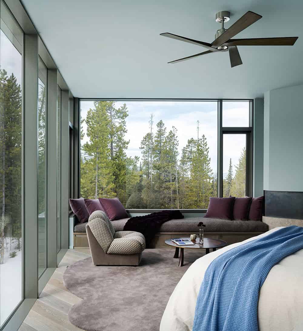 modern bedroom with large windows