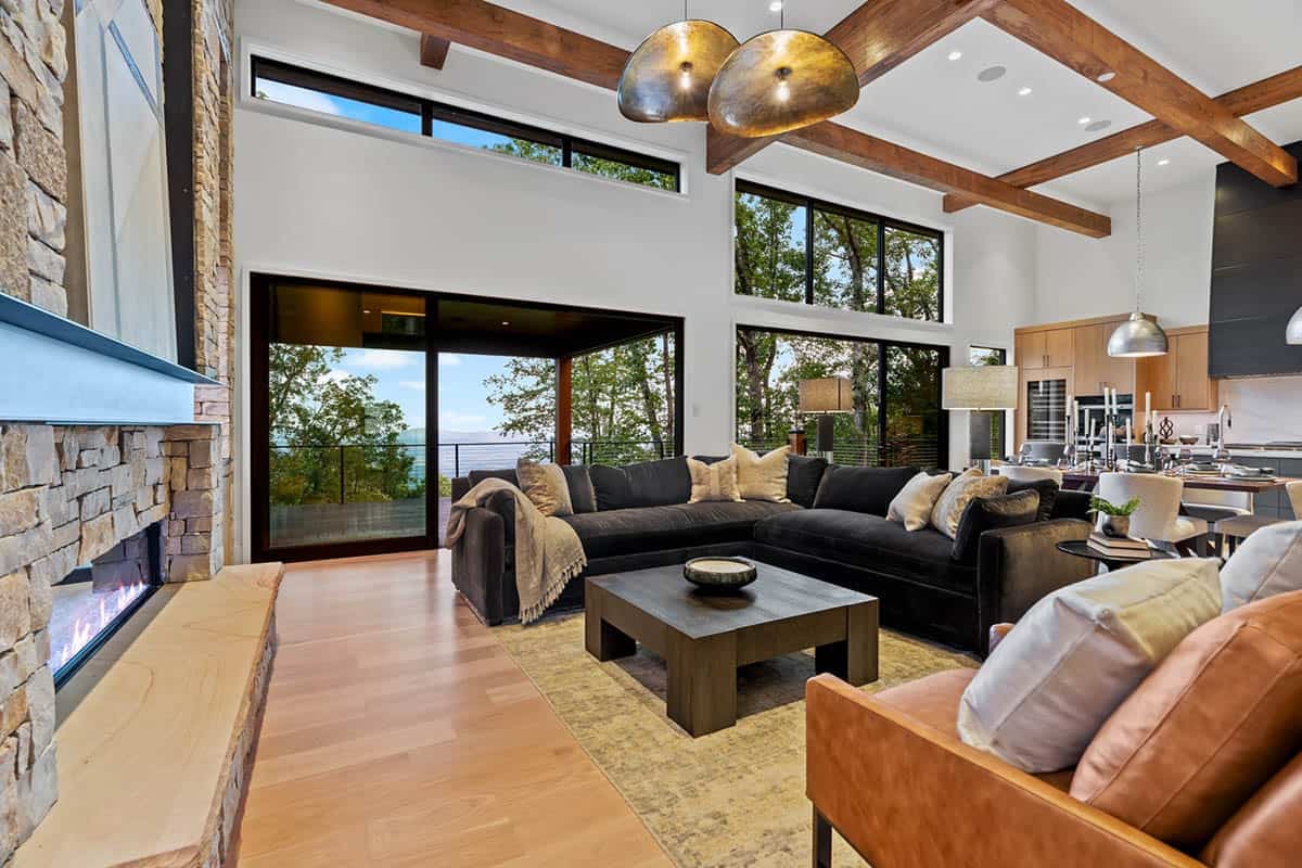 modern living room with sliding glass doors