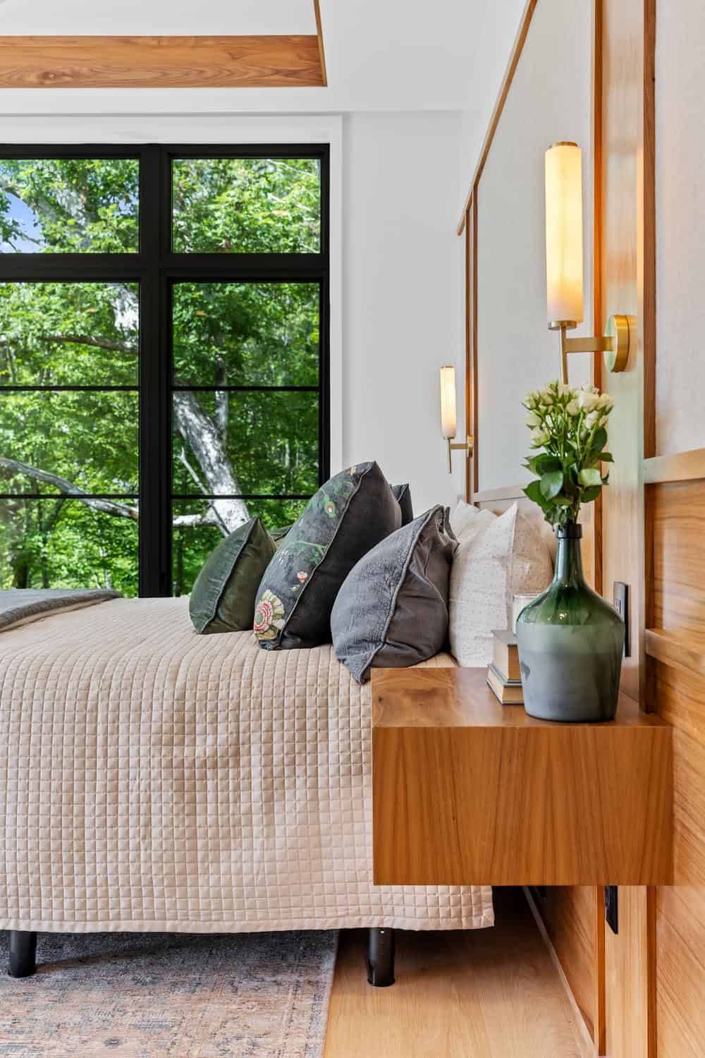 modern bedroom with large windows