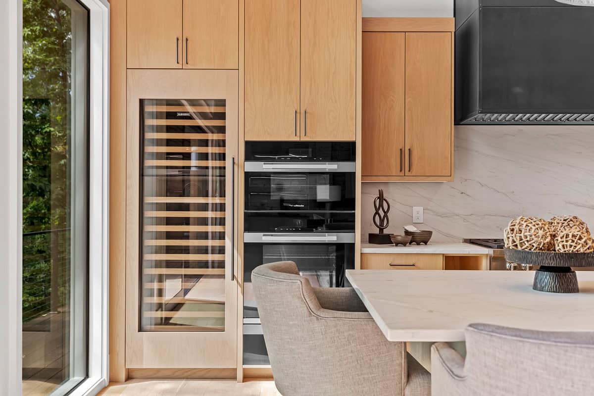 modern kitchen with a wine chiller