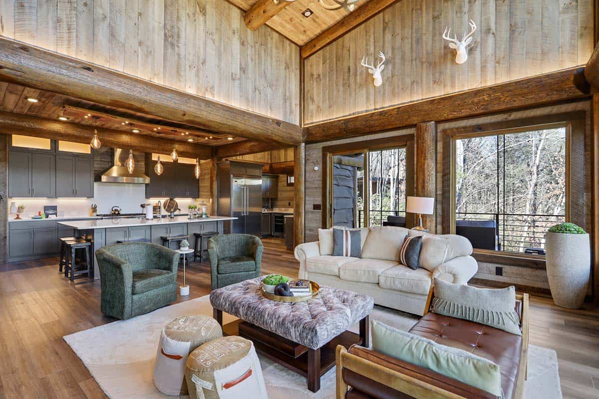 modern rustic living room and kitchen