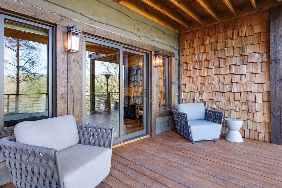 modern rustic porch with wicker chairs