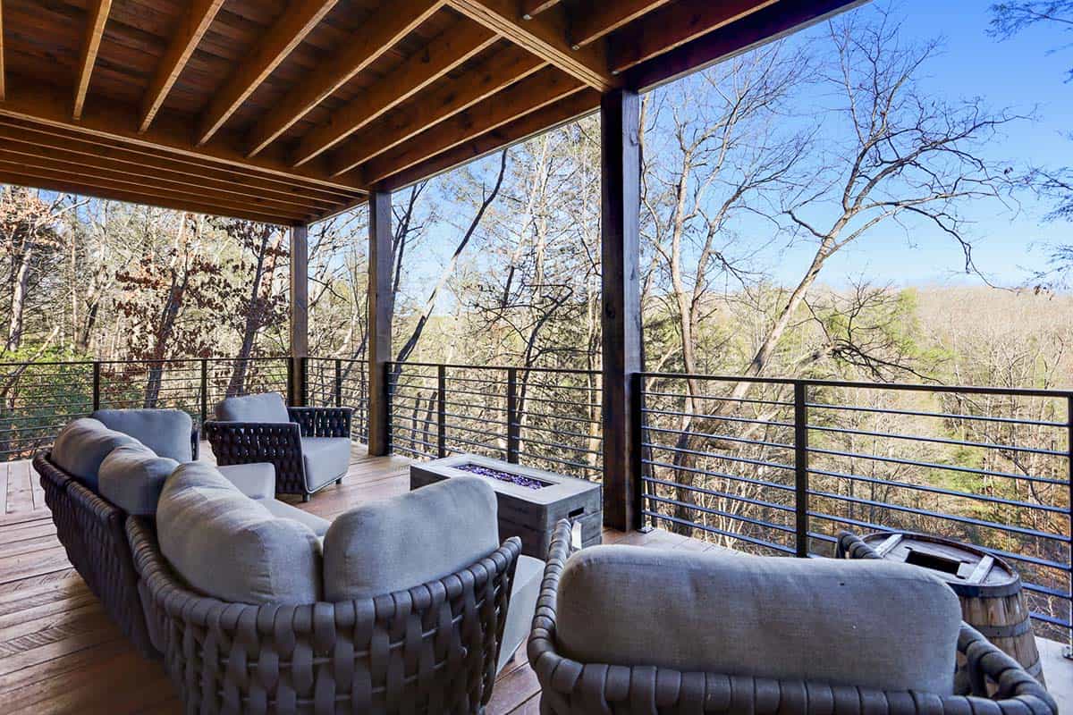 modern rustic porch with wicker chairs