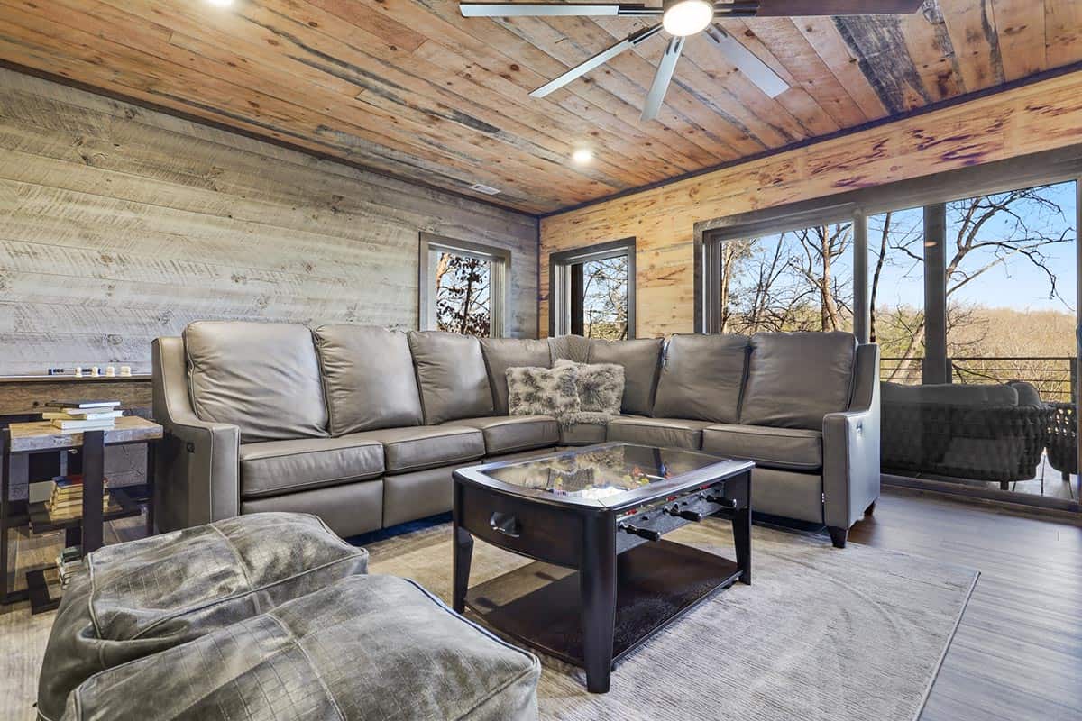 modern rustic lower-level family room 