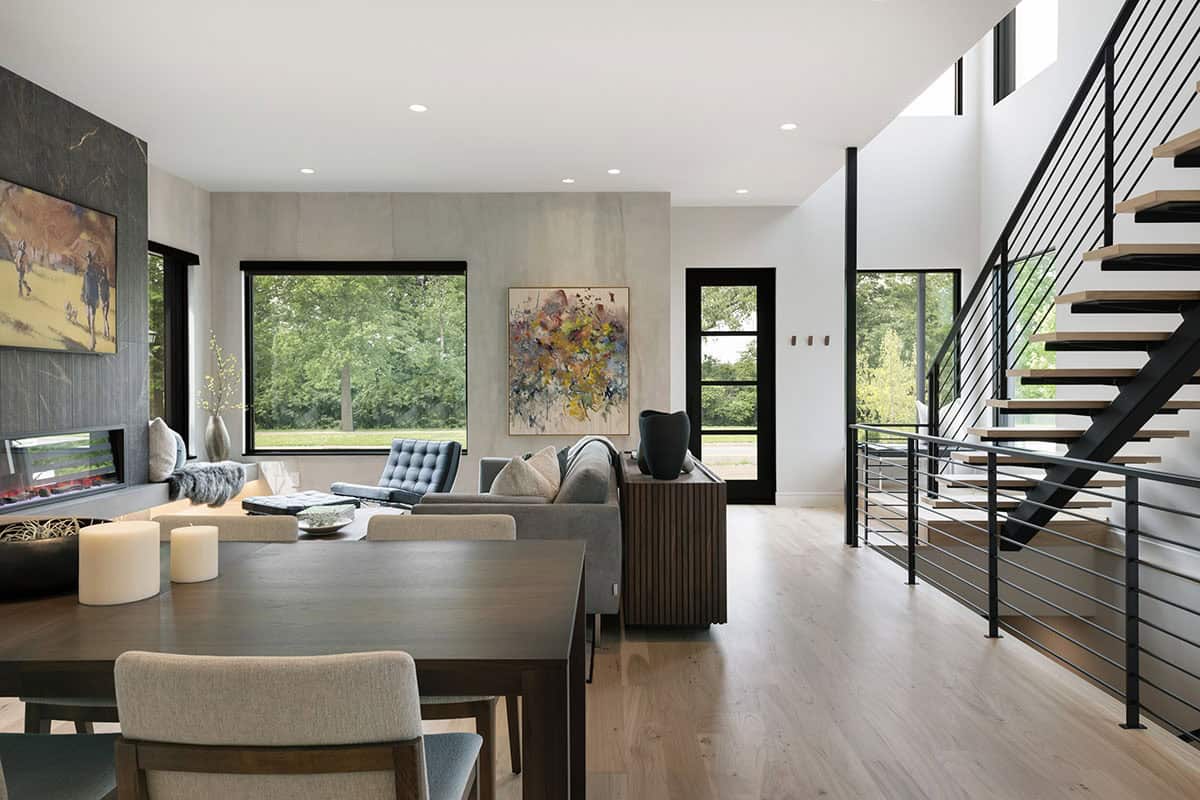 Modern living room with large windows