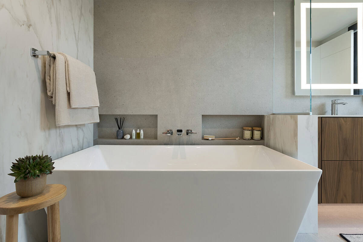 modern bathroom with a freestanding tub