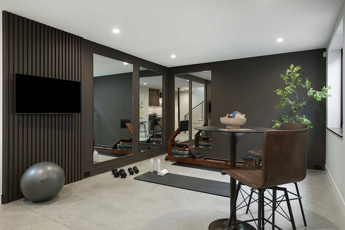 modern basement level with a home gym