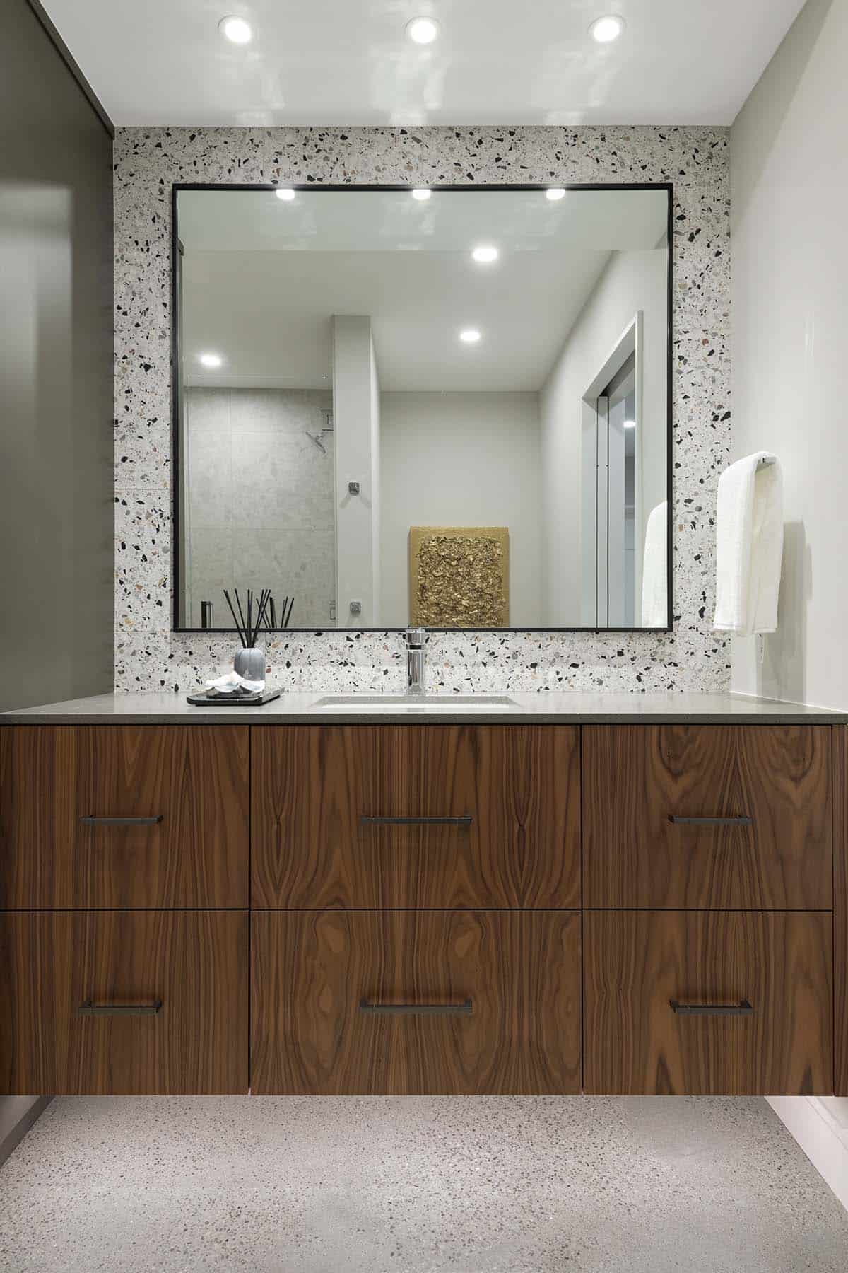 modern basement level with a bathroom