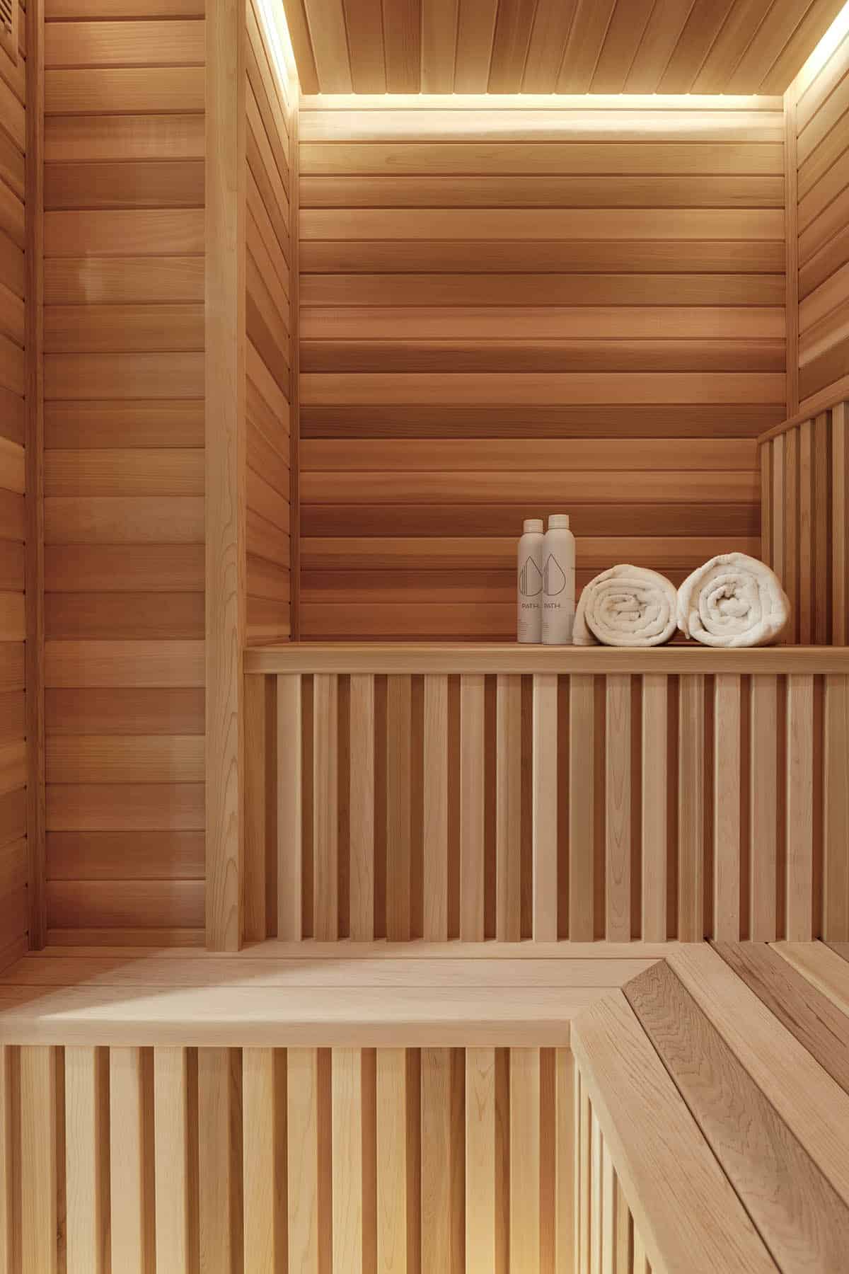 modern basement level with a sauna