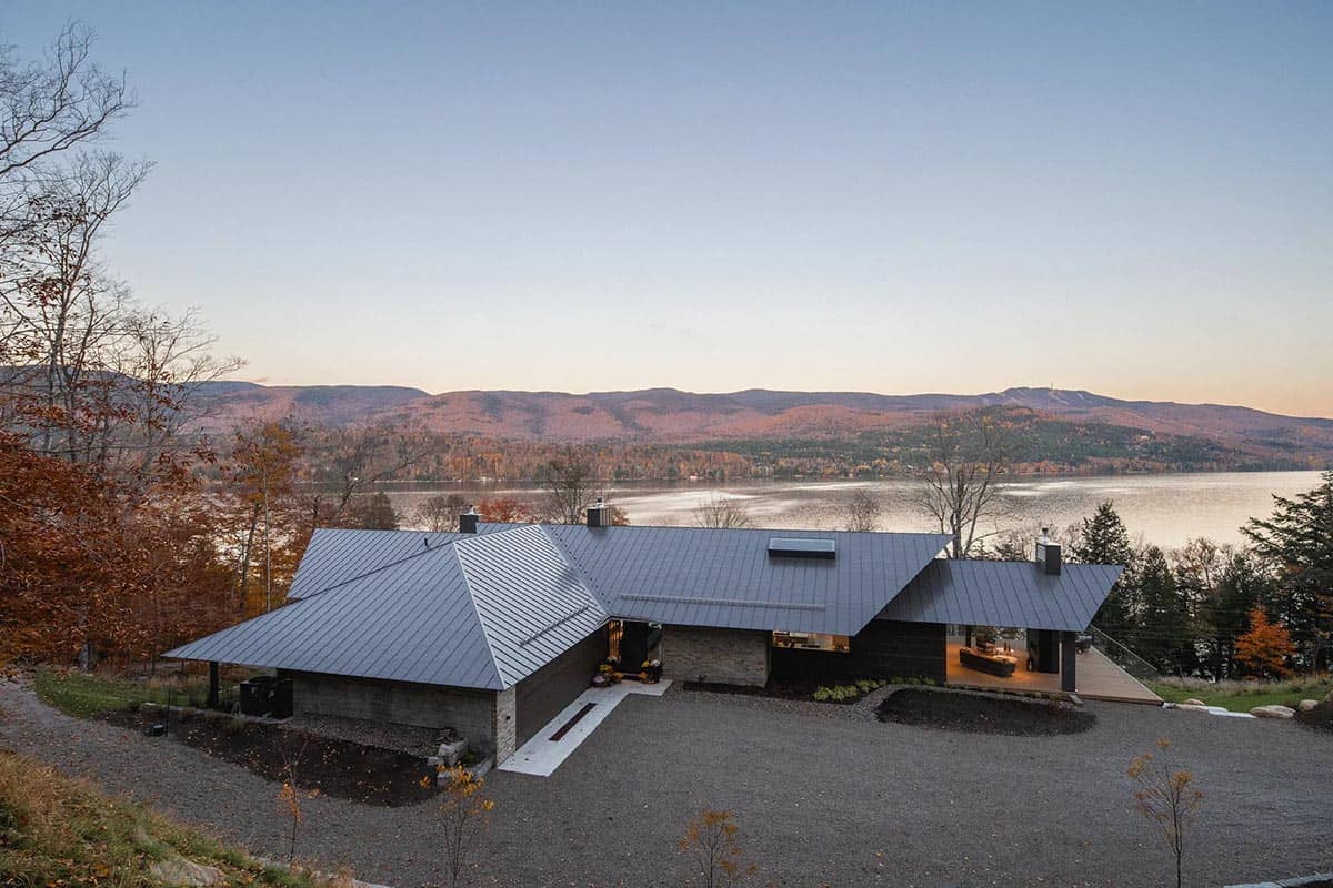 mountain house exterior with lake views