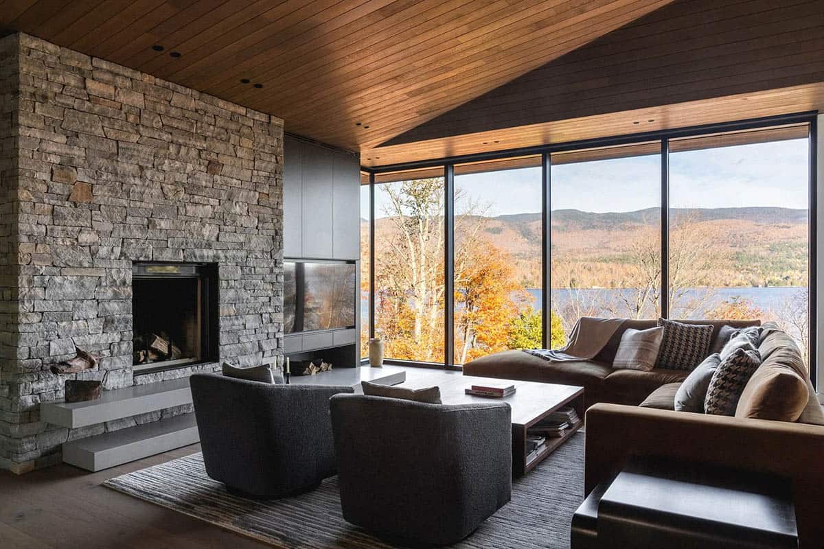modern living room with a fireplace