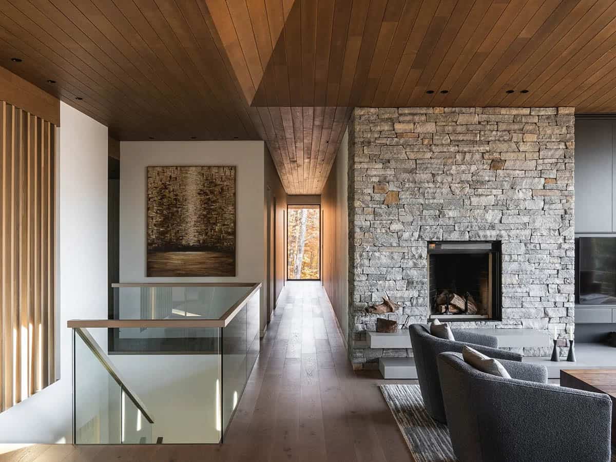 modern living room with a fireplace