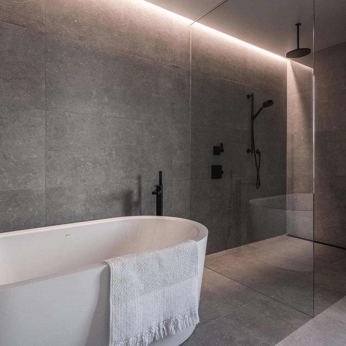 modern bathroom with a freestanding tub