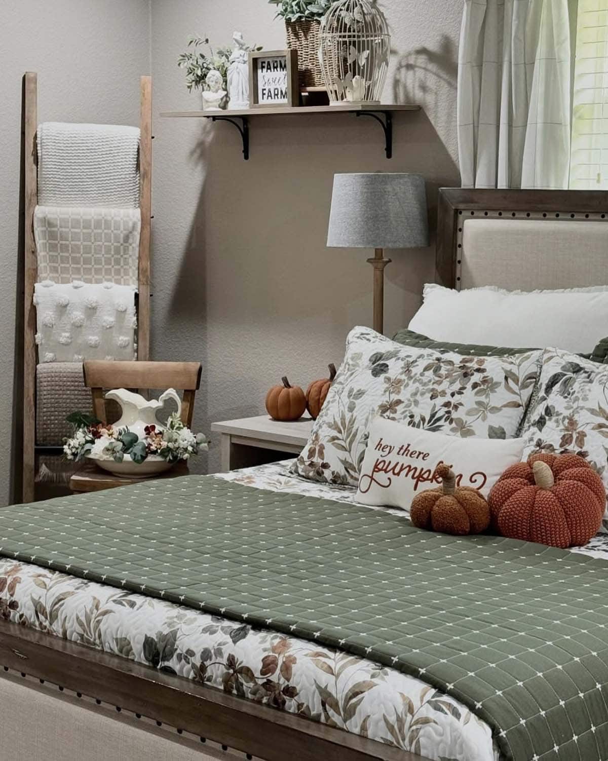 bedroom with fall decorations