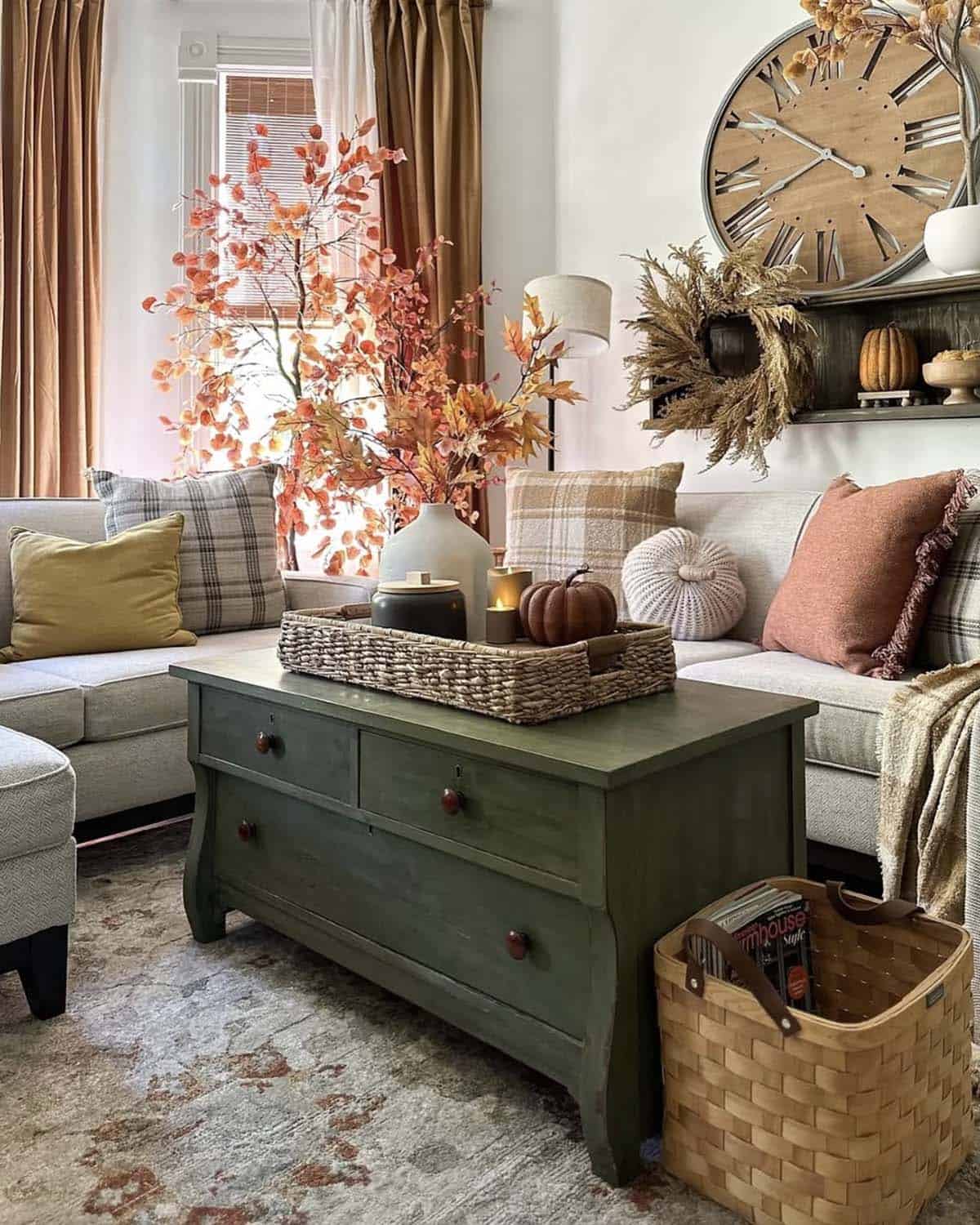 living room with fall decor