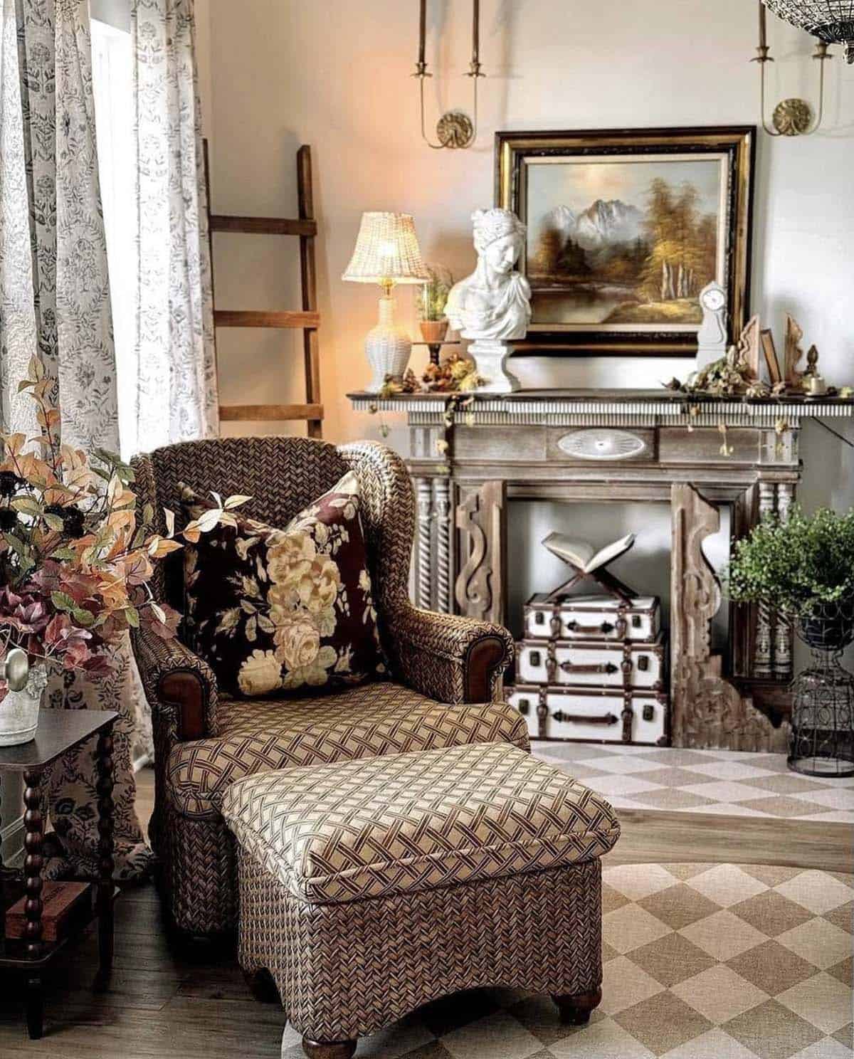 cozy reading nook decorated for fall