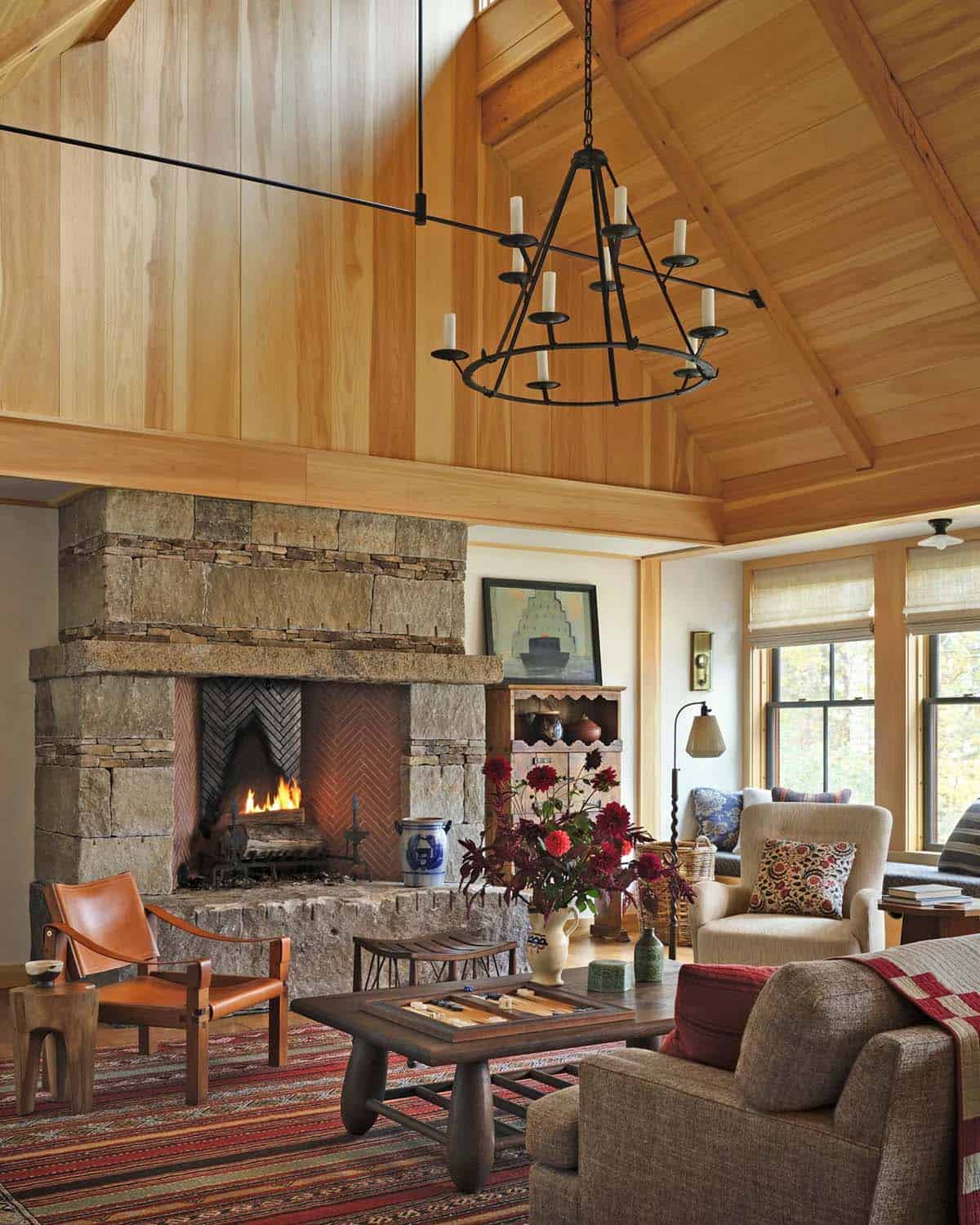 rustic modern living room with a fireplace