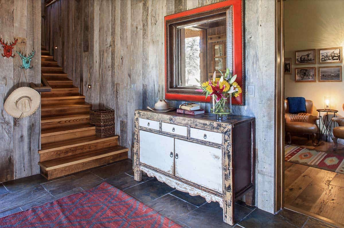 rustic ranch house entry with a console table