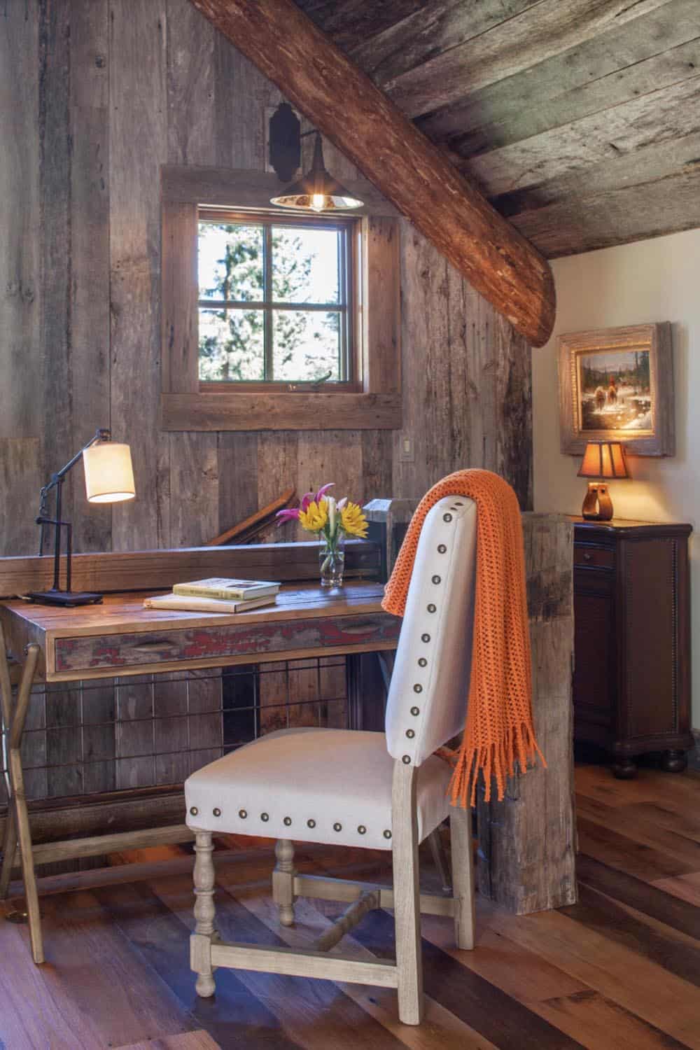 rustic bedroom with a writing desk