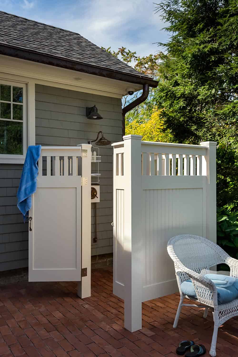 seaside cottage retreat exterior outdoor shower