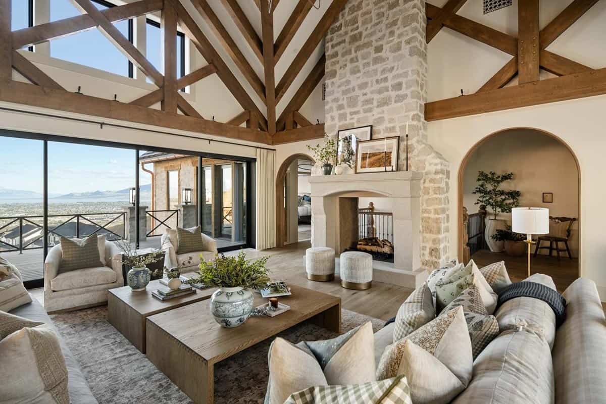 contemporary living room with a fireplace