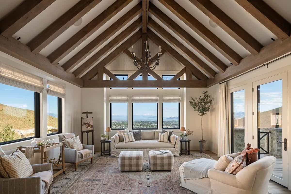contemporary living room with large windows