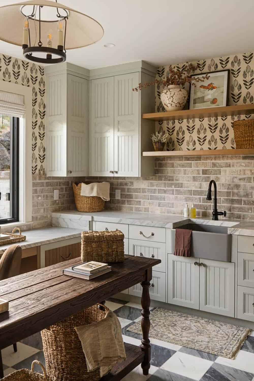 contemporary laundry room with a folding table