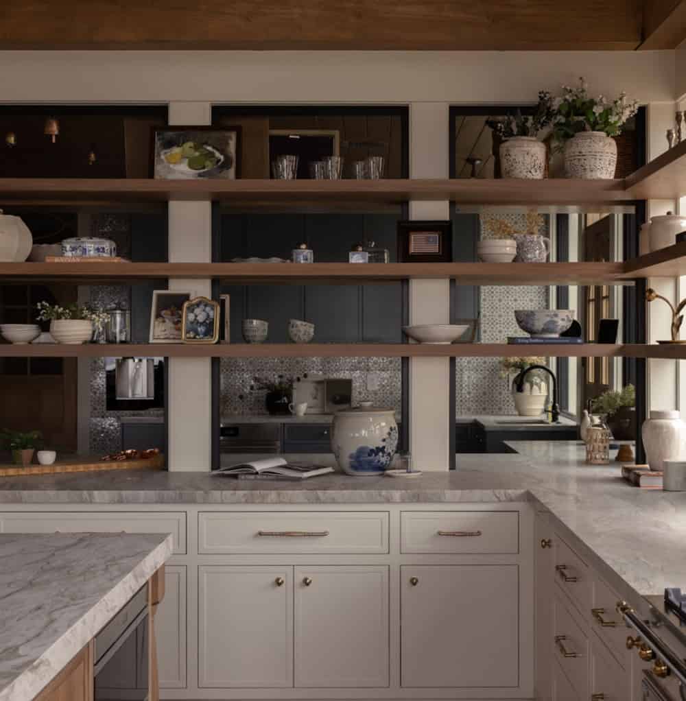 contemporary kitchen with open shelves