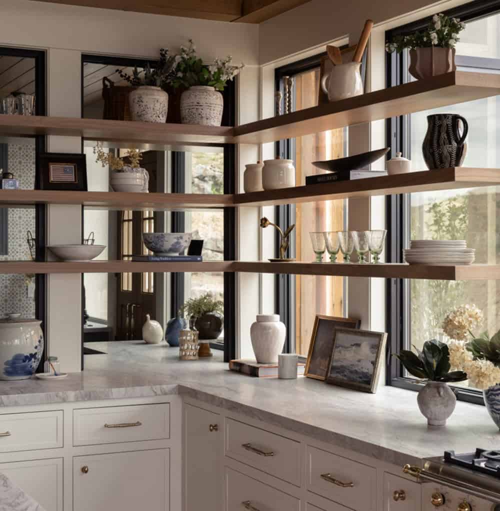 contemporary kitchen with open shelves