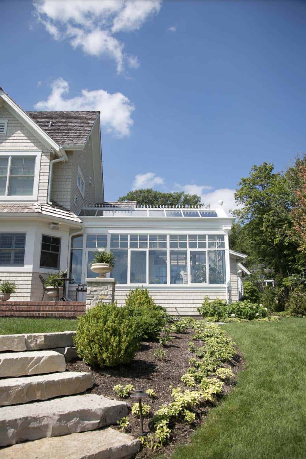 traditional style lake house exterior