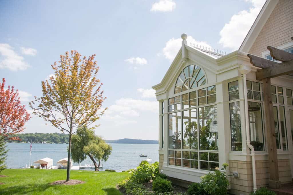 traditional style lake house exterior