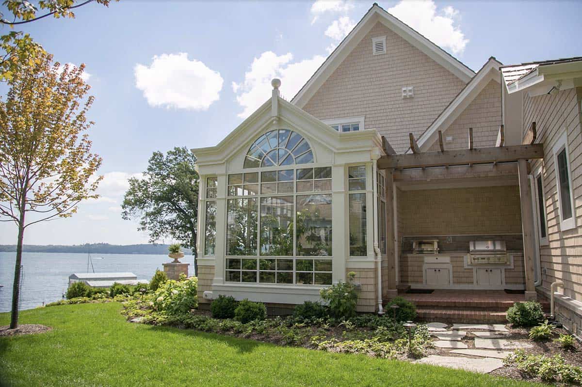 traditional style lake house exterior