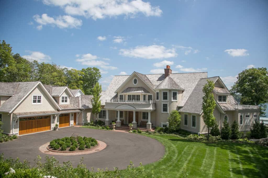 traditional style lake house exterior